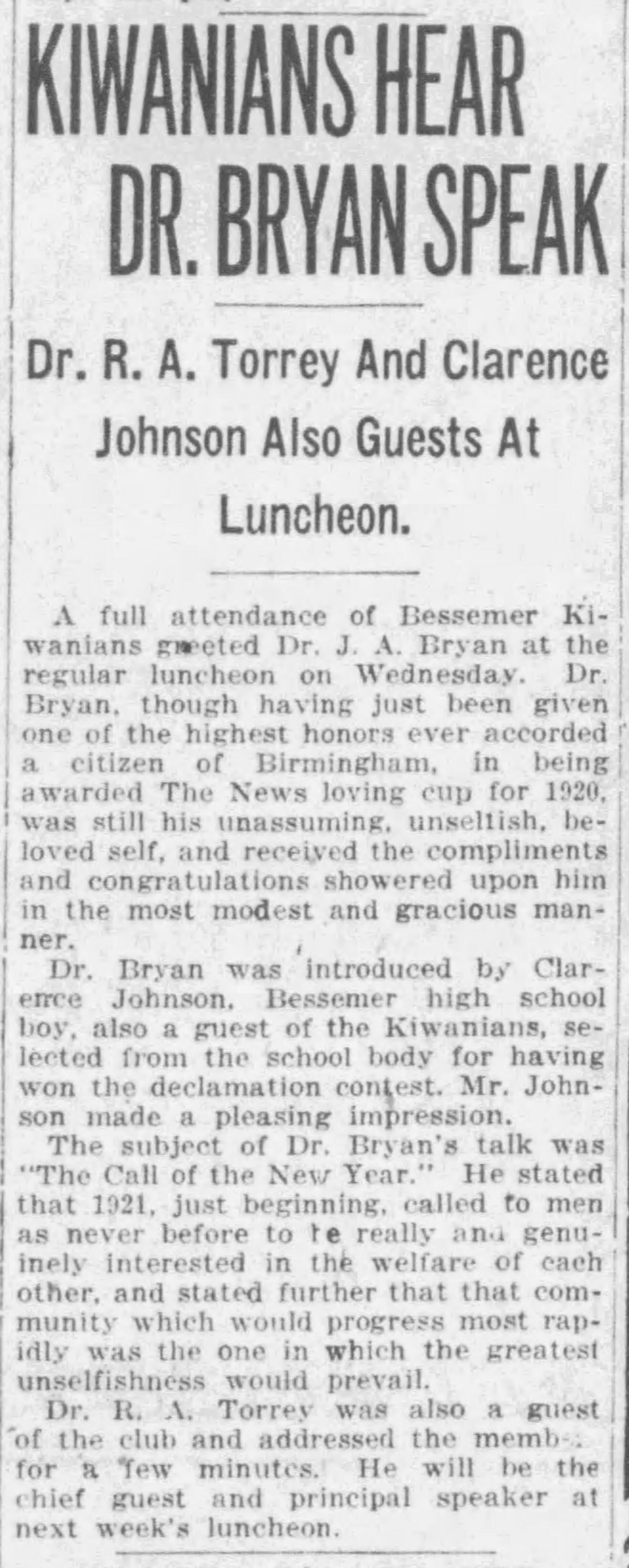 Kiwanians Hear Dr. Bryan Speak